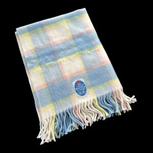 Vintage Mothercare Acrylic Plaid Unisex Baby Blanket Pram Blue Pink Acrilan
